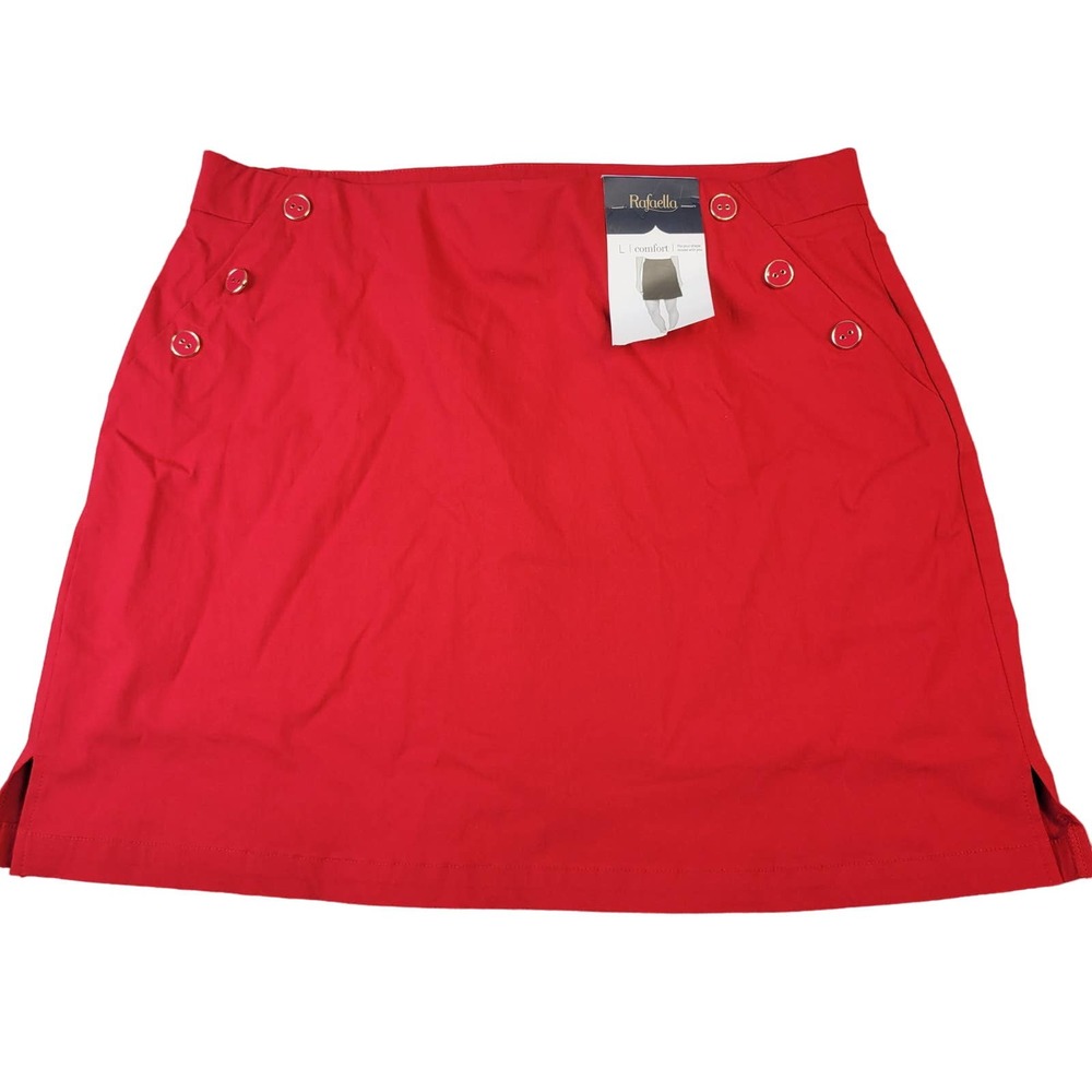 Rafaella Skort Women's Size L Comfort Button Details Pockets Holiday Red NWT